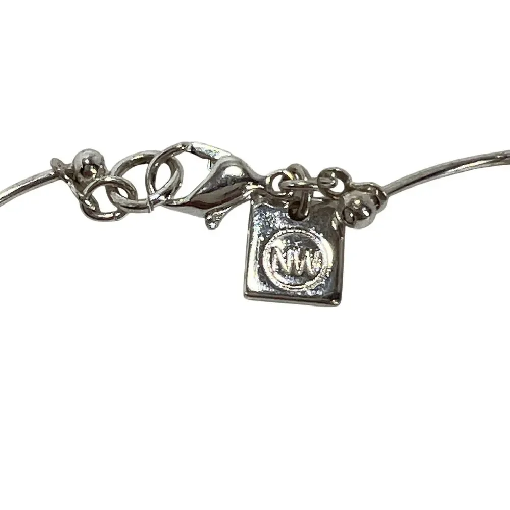 NINE WEST Silver Tone Station Necklace Ball Bead Curved Bark Link Chain Modern - Picture 6 of 9